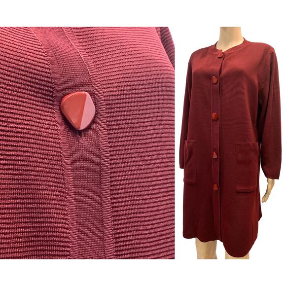 Exclusively Misook Burgundy Long Ribbed Cardigan Sweater Coat | PL - Picture 1 of 10